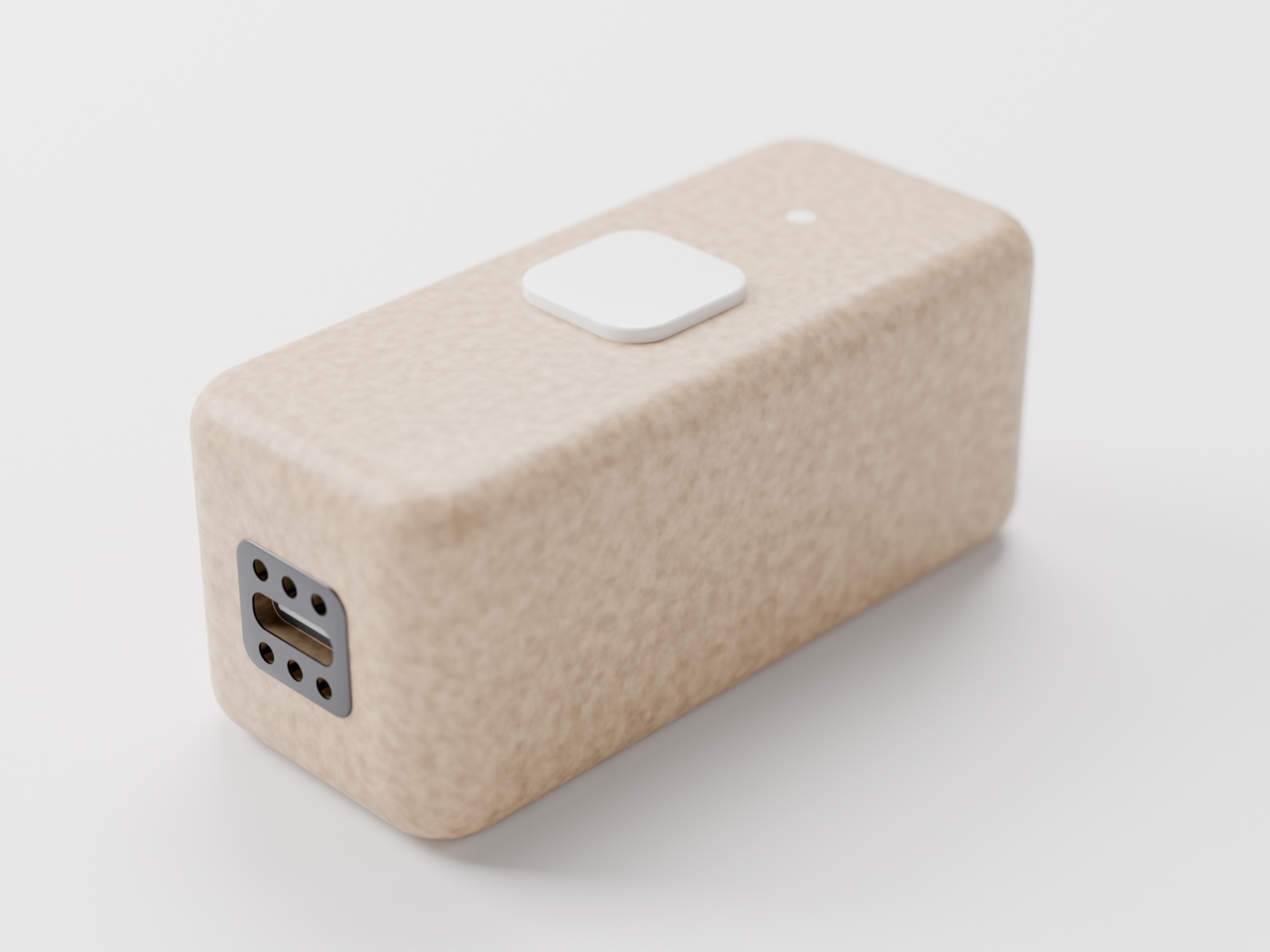 Where the design landed — natural cork, white button, flush LED