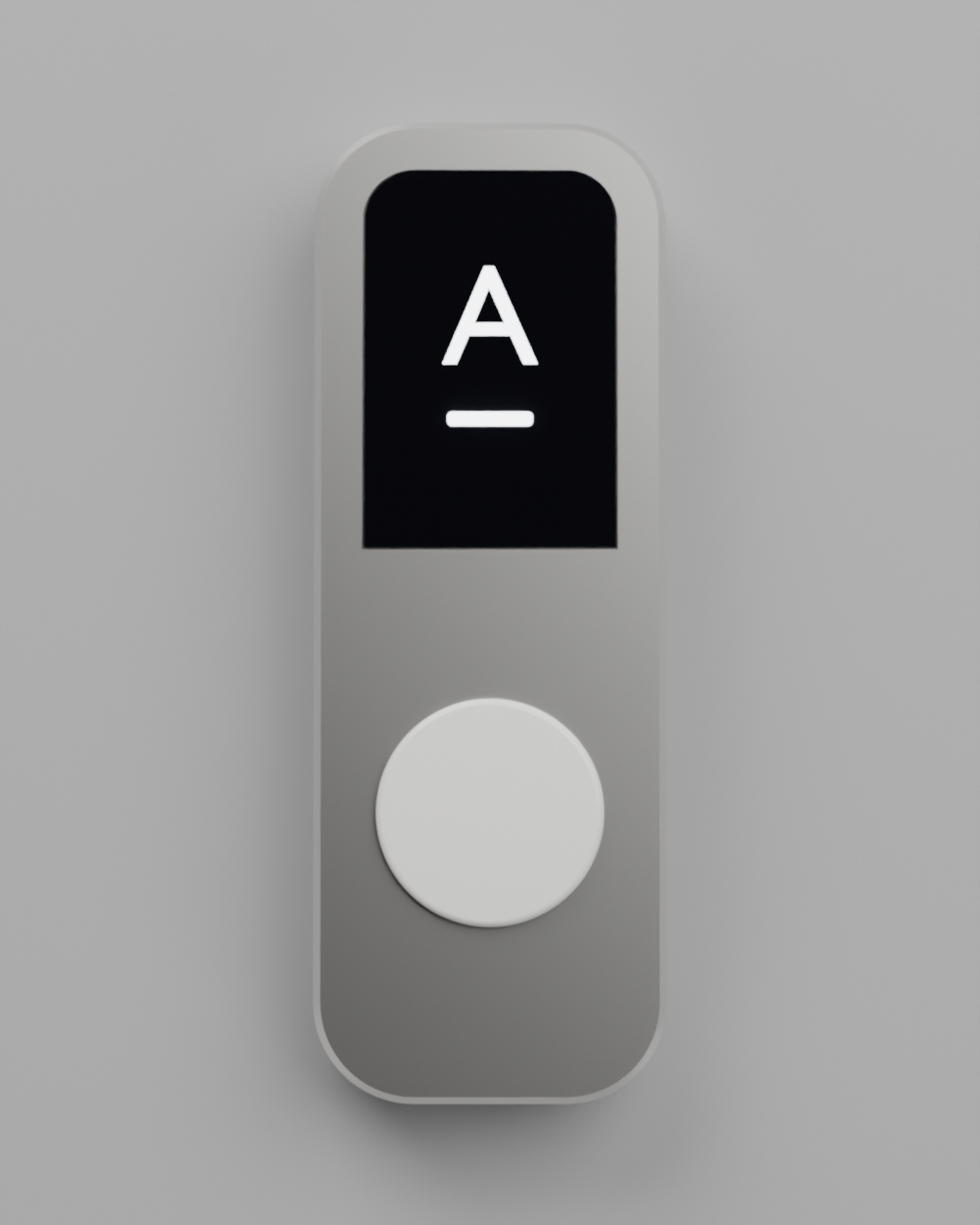 Second iteration: narrowed to 28 × 78 mm, the screen now pocketed flush and ending on a straight line across the bottom, button down to 18 mm